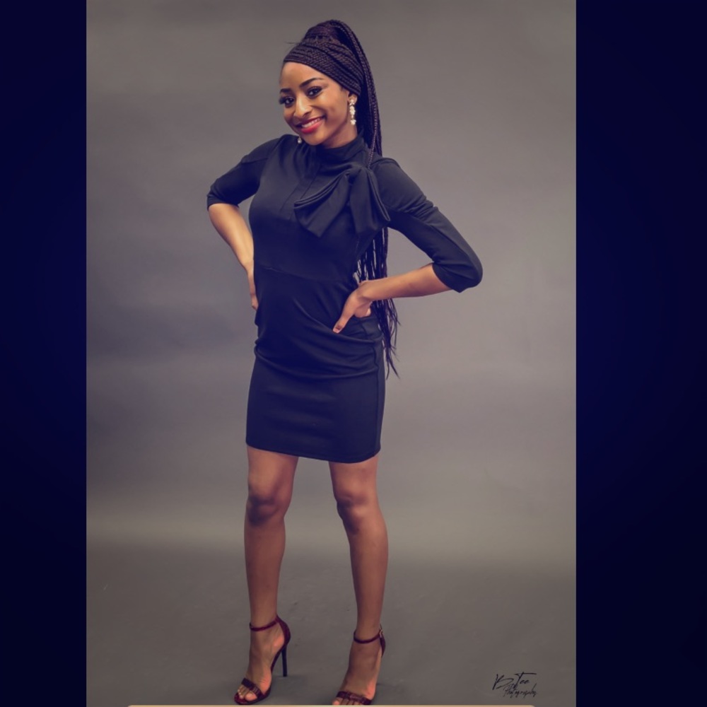 Mini dress in black & red with stylist bow.